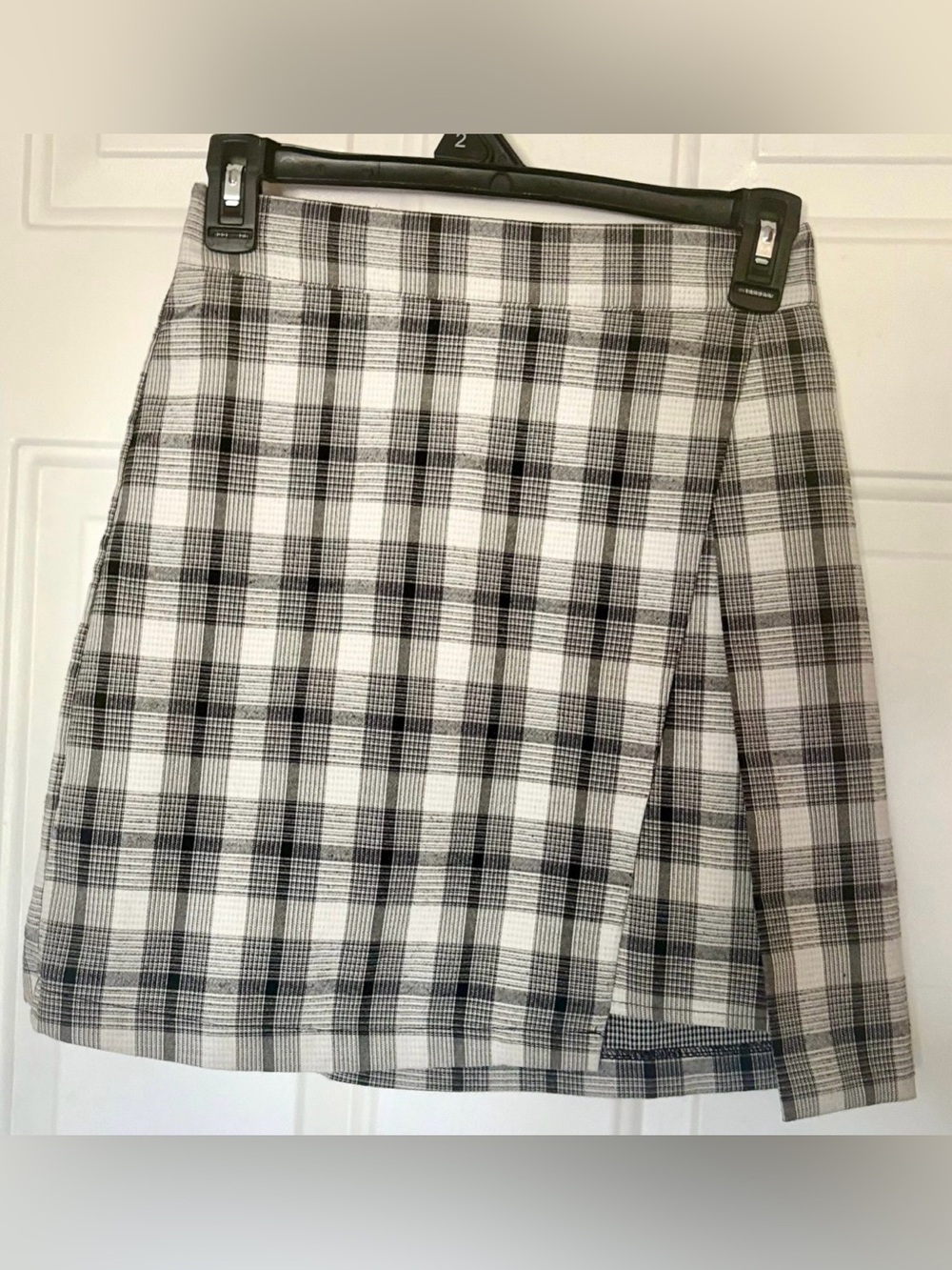 Oak + Fort Black/White Plaid Wrap Style Mini Skirt Women’s size Medium